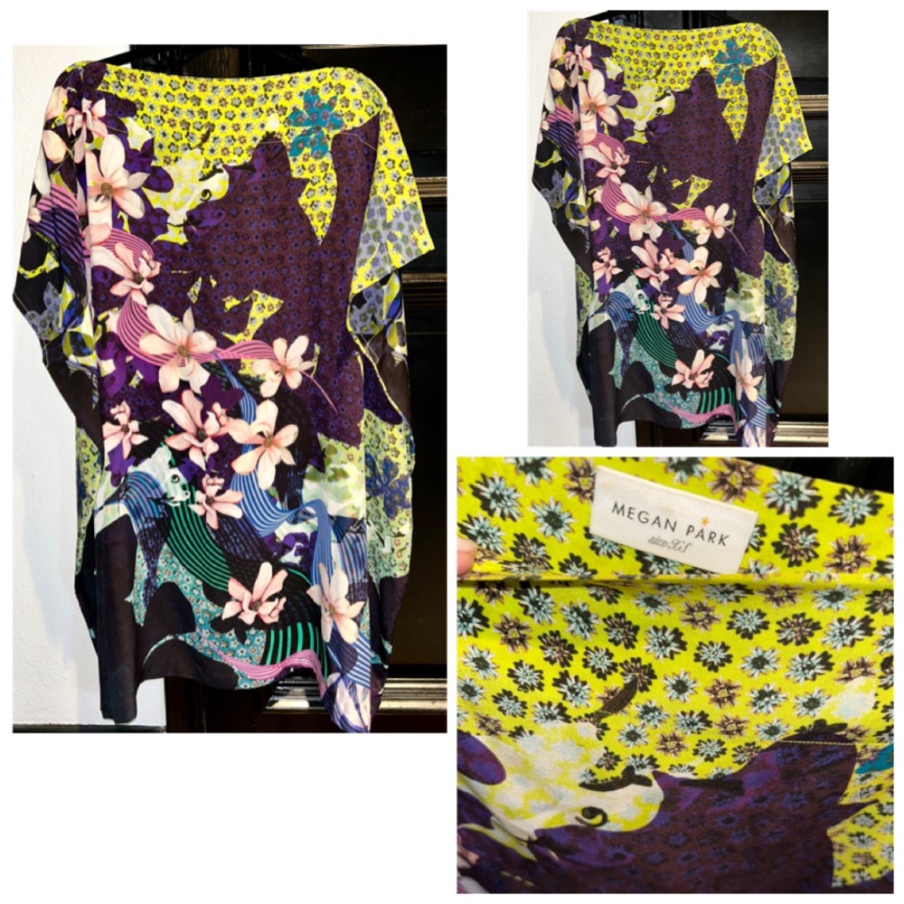 MEGAN PARK Silk Crepe Mini Caftan Dress Sexy Chic! Fits XS-L